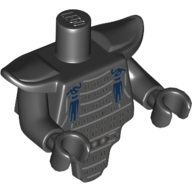 Lego Torso Short and Modified with Armor - Smooth Breastplate with Shoulder Pads - Silver Armor and Dark Blue Tassels Print - Black Arms - Black Hands / Black