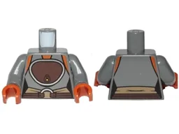 Torso SW Ahsoka Vest Top with Dark Brown Pattern / Dark Bluish Gray Arms / Dark Orange Hands