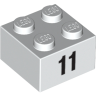 Lego Brick 2 x 2 with Black "11" Print / White