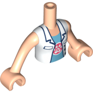 Lego Minidoll Torso Girl with White Doctor Jacket, Medium Azure Top with Paw Print, Light Nougat Arms and Hands / Light Nougat