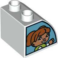 Lego Duplo Brick 2 x 2 x 1 1/2 with Curved Top, and Window with Girl and Boy on Opposite Sides Print