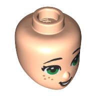 Lego Minidoll Head with Green Eyes, Freckles, Peach Lips print / Light Nougat
