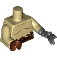Lego Torso Bare Chest with Dark Brown Markings and Belt Straps Print, Tan Arms, Reddish Brown Hand Right, Pearl Titanium Claw Left / Tan