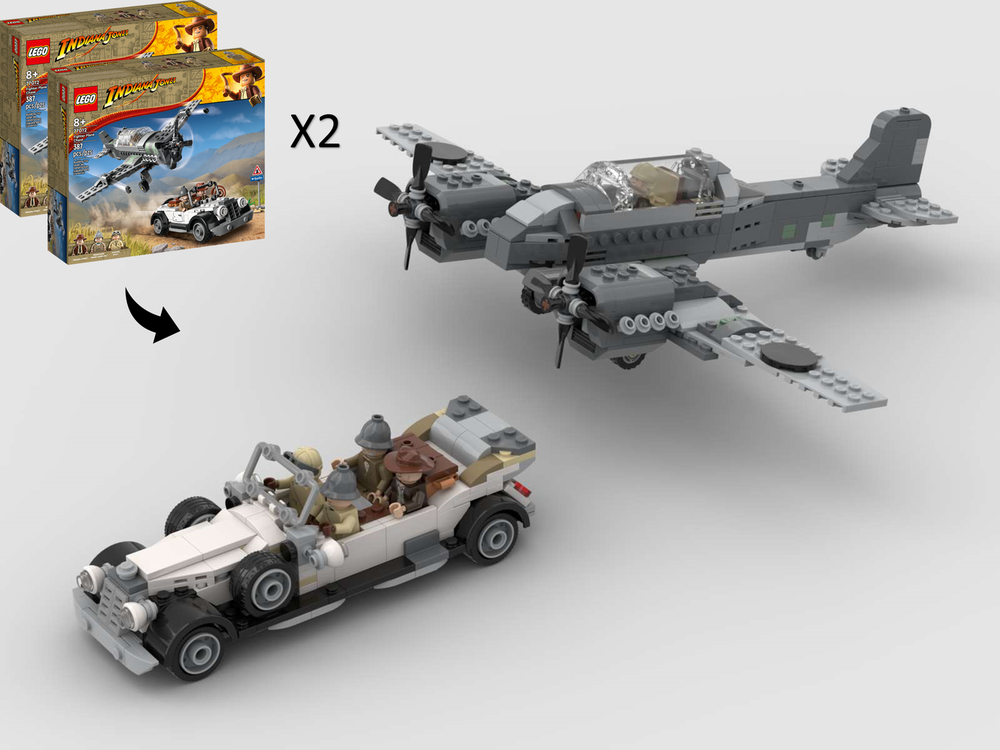 Lego Mercedes-Benz 770 and Messerschmitt Heavy Fighter - Alternate Build of 2 x 77012 Fighter Plane Chase