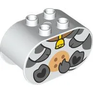 Duplo Brick 2 x 4 x 2 Rounded Ends with Cow Body, Bell Print / White