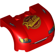 Lego Vehicle Body, Wheel Arch / Mudguard 3 x 4 x 1 2/3 Curved with Front with Headlights, Open Mouth Grille, Lightning Bolts and 'Rust-eze' Print (8486)