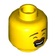 Minifig Head, Thick Reddish Brown Mustache, Big Smile, Open Mouth, Teeth / Smirk / Yellow