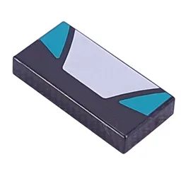 Tile 1 x 2 with White Trapezoid, Dark Turquoise Triangles Print