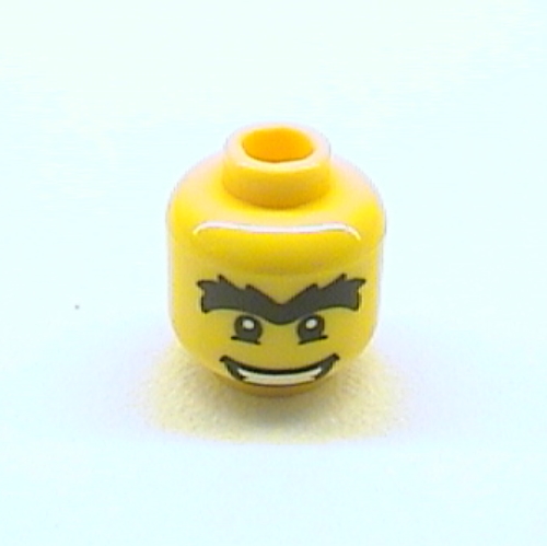 Lego Minifig Head Cave Man, Eyes with White Pupil, Thick Unibrow, Wide Mouth Smile Print / Yellow