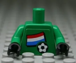 Torso Soccer Dutch Goalie, Dutch Flag Sticker Front, White Number Sticker Back Pattern (specify number in listing) / Green Arms / Black Hands