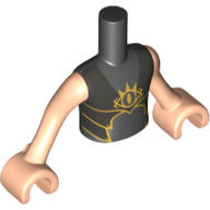 Lego Minidoll Torso Boy with Light Nougat Arms and Hands with Silver and Gold Armor with Goblin Eye on Front, Black Elves Tattoo on Left Arm Print / Black
