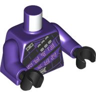 Lego Torso, Black Armor, Sashes with Bright Pink Asian Symbols, Ammo Belt print, Dark Purple Arms, Black Hands / Dark Purple