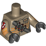 Lego Torso Jumpsuit with 'J.H.' ID Badge and Strap with Ammo Print, Dark Tan Arms with Ghostbusters Logo Print, Black Hands / Dark Tan