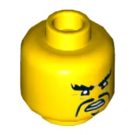 Minifig Head Shark Army / Crusty / Mike, Angry Eyebrows, Long Moustache Fu Manchu Print / Yellow