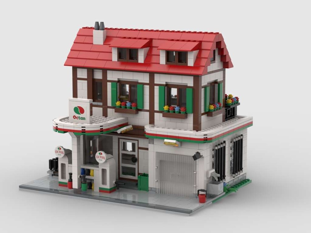 Lego Octan Tankstelle im Fachwerkhaus Stil - Octan gas station half-timbered house style