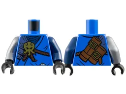 Torso Ninja Robe over Dark Blue Wrap, Silver Shoulder Armor, Reddish Brown Rope, Gold Lightning Octopus Symbol, Scabbards with Buckles on Back Pattern / Dark Blue Arm Left / Flat Silver Arm Right / Black Hands