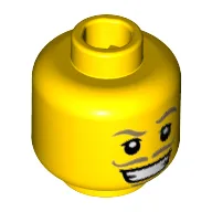 Minifig Head Swashbuckler, Moustache Dark Tan Thin, Goatee, Wide Smile with Teeth Print [Hollow Stud] / Yellow