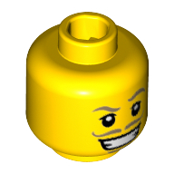 Lego Minifig Head Swashbuckler, Moustache Dark Tan Thin, Goatee, Wide Smile with Teeth Print [Hollow Stud] / Yellow