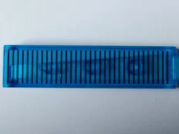 Tile 1 x 4 with Black Horizontal Lines and Narrow Medium Blue Wedge Pattern Model Left Side (Sticker) - Set 40519 / Trans-Dark Blue