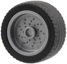 Wheel 18mm D. x 12mm with Pin Hole and Stud, Dotted Brake Rotor Lines with Black Tire 24 x 12 Low (66727 / 18977) / Flat Silver