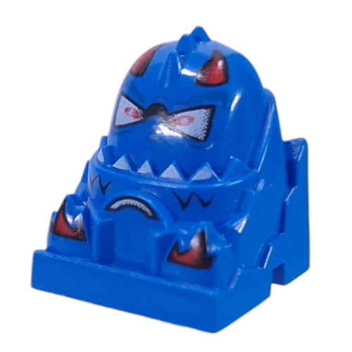 Lego Racer Driver Head, Brick Special 2 x 2 Round, Brown Horns, Triangle Eyes, White Teeth print (Shredd) / Blue