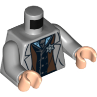 Lego Torso Jacket with Vest, Star Badge and Dark Bluish Gray Tie Print, Light Bluish Gray Arms, Light Nougat Hands / Light Bluish Gray