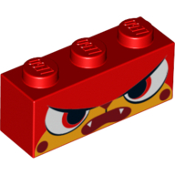 Lego Brick 1 x 3 with Unikitty Angry, Mad Print / Red