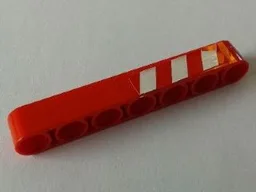 Technic, Liftarm Thick 1 x 7 with Red and 3 White Danger Stripes on Upper Half Pattern Model Left Side (Sticker) - Set 8289