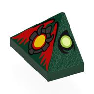 Lego Brick Sloped 45° 2 x 1 Triple with Lime/Yellowish Green Eyes, Dark Bluish Grey/Yellow Medallion, Red Wings print