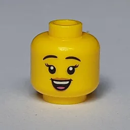 Minifig Head, Peach Lips, Open Mouth Smile / Sunglasses Print / Yellow