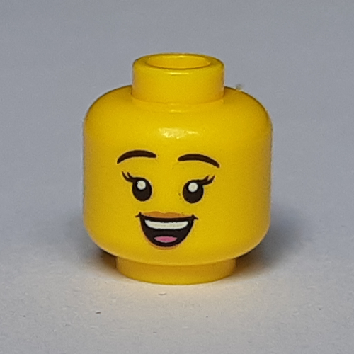 Lego Minifig Head, Peach Lips, Open Mouth Smile / Sunglasses Print / Yellow