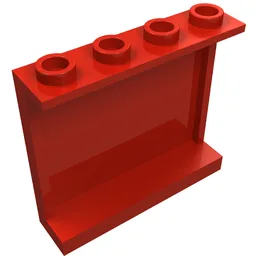 Panel 1 x 4 x 3 [Side Supports / Hollow Studs] / Red
