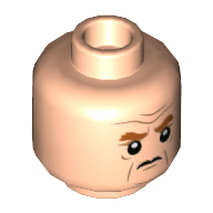 Lego Minifig Head Gunnar Eversol, Reddish Brown Eyebrows, Smirk / Scowl Print / Light Nougat