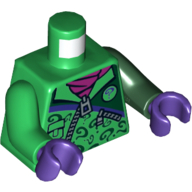 Lego Torso, Odd Arms, Jacket with Zipper, Question Marks and Dark Purple Scarf Print, Left Dark Green Arm, Right Green Arm, Dark Purple Hands / Green