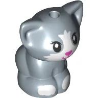 Animal, Cat, Kitten Sitting with Dark Pink Nose, White Face and Paws Print / Sand Blue