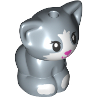 Lego Animal, Cat, Kitten Sitting with Dark Pink Nose, White Face and Paws print / Sand Blue