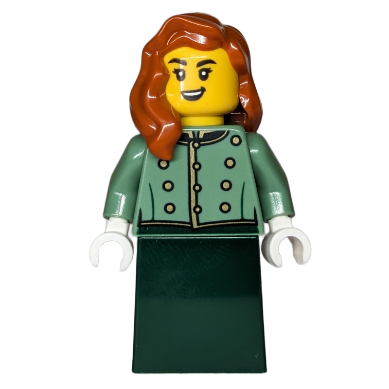 Lego Passenger, Sand Green Torso, Dark Green Dress, Dark Orange Hair