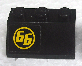 Lego Slope 45 2 x 3 with Yellow '66' in Yellow Circle Pattern Left (Sticker) - Set 8161