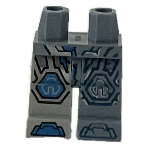 Lego Hips and Sand Blue Left Leg, Light Bluish Gray Right Leg with Nexo Knights Armor print / Sand Blue