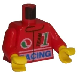 Torso, Racing Jacket with Octan Logo, 'Team 1' and 'Racing' Print, Red Arms, Yellow Hands