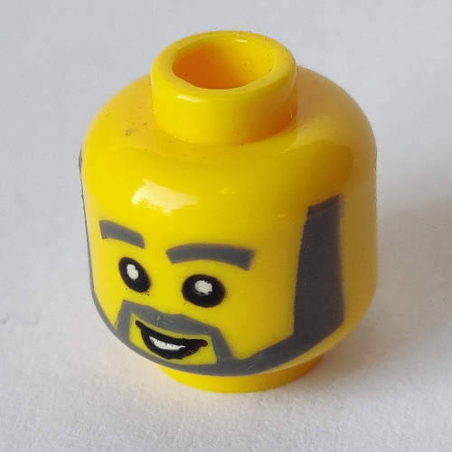 Lego Minifig Head with Thick Gray Eyebrows, Angular Beard, Open White Mouth, White Pupils Print [Hollow Stud] / Yellow