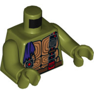 Lego Torso Turtle Shell with Dark Brown Belt, Straps with Radio, Pouches and Devices, and Purple Bandana End Print, Olive Green Arms and Hands / Olive Green