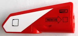 Technic, Panel Fairing #21 Very Small Smooth, Side B with Black 'RESCUE' in Arrow, Hatch, and Door Handle on Red and White Stripe Pattern (Sticker) - Set 42092