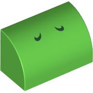 Lego Brick Curved 1 x 2 x 1 No Studs with Dark Green Lines (Yoshi Nostrils) Print / Bright Green