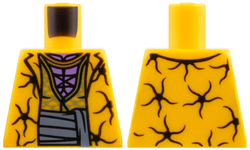Lego Torso Vest with Black Synapses, Medium Lavender Neck, Gold Necklace, Olive Green Shirt, Dark Bluish Gray Sash Pattern