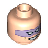 Lego Minifig Head Riddler, Dual Sided, Lavender Eyemask, Vicious Smile / Open Mouth Snarl Print [Hollow Stud] / Light Nougat