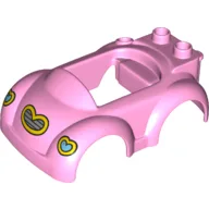 Duplo Car Body 4 x 6 x 1 1/2 with Two Studs at Back with Heart Headlights and Grille Print / Bright Pink