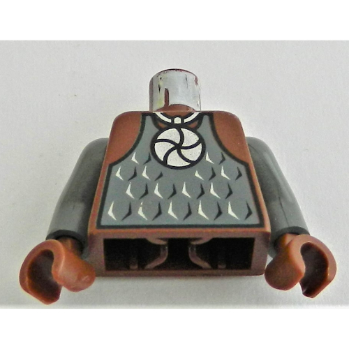 Lego Torso Armor, Amulet and Vest Print, Dark Bluish Gray Arms, Reddish Brown Hands / Reddish Brown