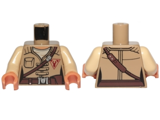 Lego Torso Female Jacket with Brown Diagonal Belt and Red Freemaker Logo Pattern (SW Kordi) / Tan Arms / Nougat Hands
