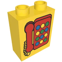 Duplo Brick 1 x 2 x 2 with Telephone Print 2, Red with Round Buttons